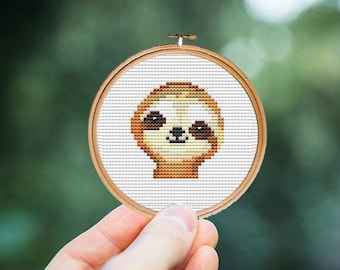 Sloth cross stitch pattern PDF, MINI cross stitch animals, small mini tiny sloth - Instant download - Small cross stitch, easy stitch, craft