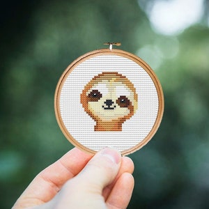 Sloth cross stitch pattern PDF, MINI cross stitch animals, small mini tiny sloth - Instant download - Small cross stitch, easy stitch, craft