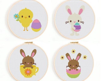 Easter Bunny and chick pattern,Easter cross stitch, DIY Embroidery Pattern,Instant Download Cross Stitch,Point de Croix pattern,Cross stitch