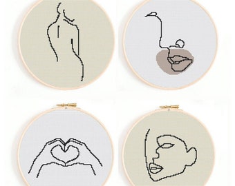 Modern cross stitch pattern, face cross stitch pattern. Hand embroidery hoop art, abstract cross stitch, Printable For All Crafting Projects