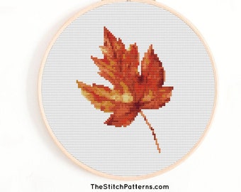 Watercolor Maple Leaf Cross Stitch Pattern, Thanksgiving Decor (PDF Download)