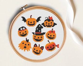 Halloween Kreuzstich Stickmuster, Halloween Stickdatei, modernes Kreuzstichmuster, Kreuzstich PDF, Hexe, Geist, Katze