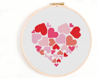 Hearts cross stitch pattern,Valentine cross stitch,Valentines day embroidery,PDF Instant Download, stitch pattern, Easy Cross Stitch Pattern