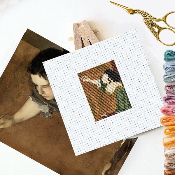 Artemisia Gentileschi, "Autoritratto in veste di Pittura" Cross Stitch mini, mini art, mini masterpieces, cross stitch chart, beginners