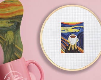 Coffee Scream Cross Stitch Pattern: Munch Art (PDF Pattern)