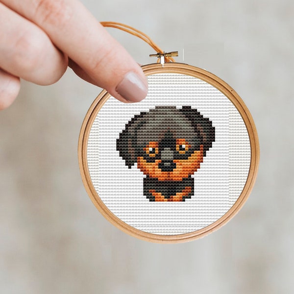 Rottweiler Cross Stitch patrón mini, perros punto de cruz, mini patrones pequeños, perros miniatura, regalo amante de los perros, bordado de perros, punto diminuto