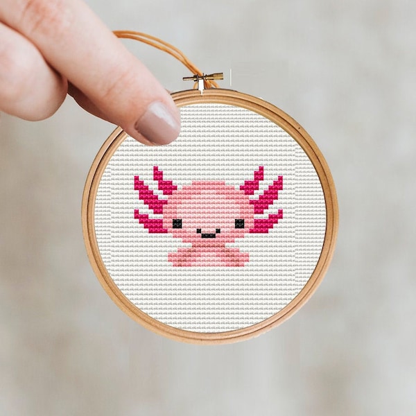 Axolotl cross stitch pattern, Embroidery axolotl, Axolotl hand stitch, Axolotl gifts, animals needlework, modern cross stitch, kids stitch