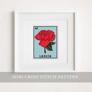 La rosa, mini modèle de point de croix, jeu mexicain La loteria, grille PDF, modèle de point de croix carte Loteria, petit point de croix, rose vintage