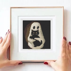 Ghost and Cat Cross Stitch Pattern: Spooky Halloween (PDF Chart).