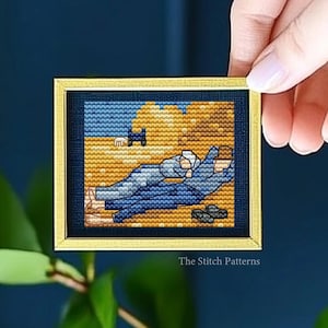 Mini Modern cross stitch pattern, tiny &quot;la siesta&quot; Vincent Van Gogh, Miniature art , small cross stitch, wall art decor, art lovers gift, 01