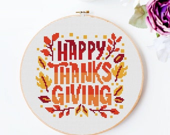 Thanksgiving Cross Stitch Pattern, Thanksgiving Cross Stitch pdf, Holiday Cross Stitch Pattern, Download PDF, fall cross stitch, embroidery