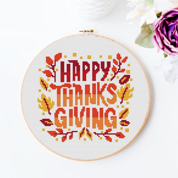 Thanksgiving Cross Stitch Pattern, Thanksgiving Cross Stitch pdf, Holiday Cross Stitch Pattern, Download PDF, fall cross stitch, embroidery