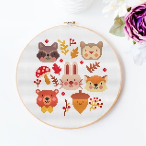 Autumn cross stitch pattern, fall animals cross stitch pattern, Modern cross stitch chart, autumn wall decor, thanksgiving pattern pdf