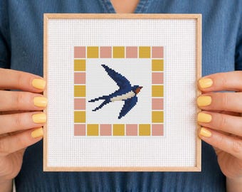 Motif de point de croix hirondelle motif de broderie oiseaux Travaux d'aiguille géométriques Téléchargement instantané numérique Guide du débutant Tableau des petits animaux