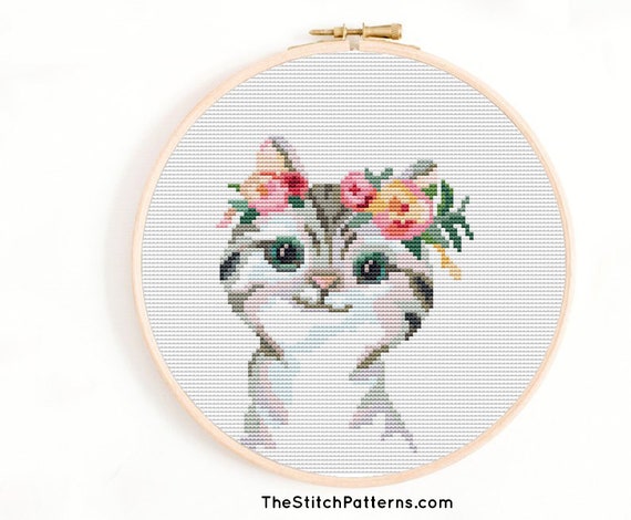 Cross Stitch Kit Cat, Cross Stitch Kit Beginner, Cross Stitch Kit Floral,  Cross Stitch Kit Baby,instant Download,easy Cross Stitch Pattern, 