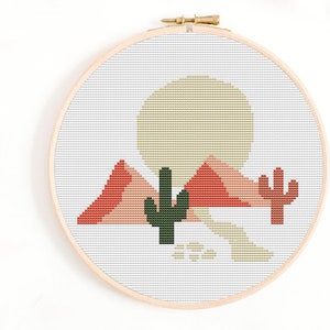 Schema punto croce deserto, punto croce moderno, punto croce Cactus, punto croce per principianti, punto croce moderno, modello PDF, pdf ricamo