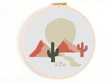 Desert cross stitch pattern, modern cross stitch,Cactus cross stitch, beginner cross stitch, modern cross stitch,PDF Pattern,embroidery pdf