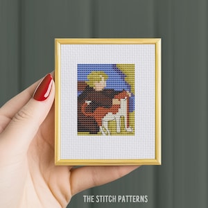 MINI "Mimi en haar kat" Gauguin-schilderij, kruissteekkaart, minimalistische steek, vintage kruissteek, ambachten voor volwassenen, kattenkruissteek