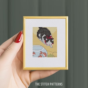 Cat Cross Stitch Pattern PDF, vintage illustration, japanese cross stitch, cat embroidery, cat stitch chart, tiny Cross Stitch, small stitch