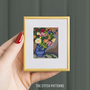 Mini art cross stitch pattern, &quot;Flowers in a Vase&quot; Pierre Auguste Renoir, famous painting, mini masterpieces, embroidery art, floral xstitch