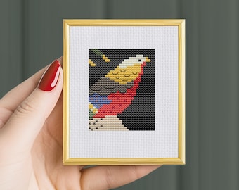Japanese Bird Cross Stitch Pattern, Miniature Vintage Art (PDF Pattern)
