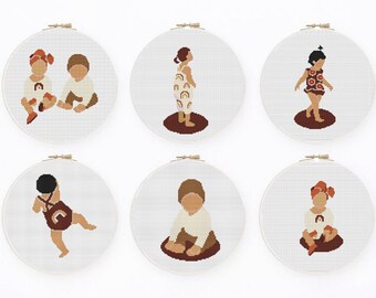 Set of 6 cross stitch patterns, Cross stitch pattern, modern cross stitch PDF pattern, counted cross stitch, Earth tone Easy cross stitch