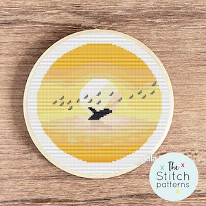 Meer Kreuzstich Muster PDF, Sonnenuntergang Muster, Ozean Kreuzstich Muster, Wellen Kreuzstich Muster, Küsten Kreuzstich, Delphin xstitch