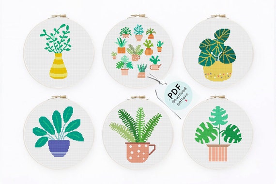 Modern Monstera cross stitch pattern Modern cross stitch PDF