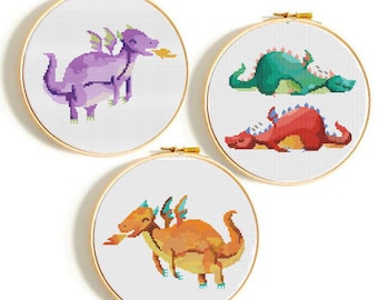 Oriental Dragon Cross Stitch Pattern Set, Year of the Dragon (PDF Download)
