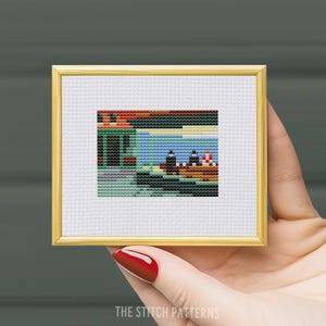 小さなナイトホークスのクロスステッチ、有名な絵画のパターン、ミニチュアアートのクロスステッチ、小さなエドワードホッパーのクロスステッチ、モダンなクロスステッチ