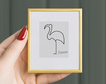 Picasso Flamingo Cross Stitch Pattern: Mini Embroidery (PDF Pattern)
