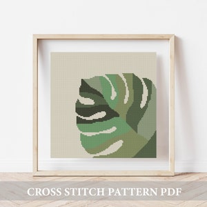 Monstera Blatt Kreuzstich Muster, Kreuzstich Stickmuster, Stickrahmen, Stickrahmen, Stickrahmen, Stickrahmen