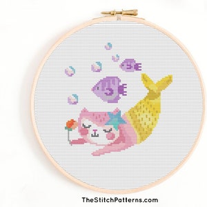 Mermaid cross Stitch pattern,mermaid pattern,mermaid pdf pattern,modern cross stitch,girl room decor,girls cross stitch,Girls nursery decor