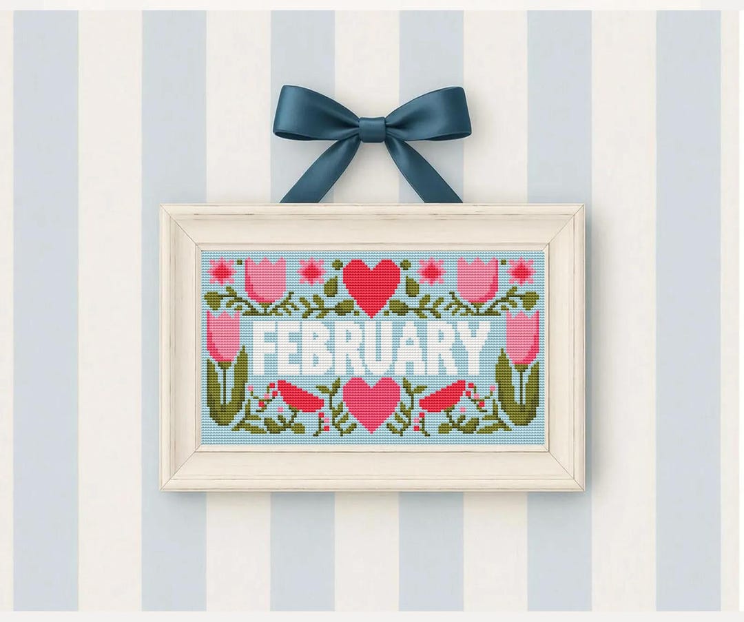 February Cross Stitch Pattern, Monthly Sampler, Calendar Counted Chart ...