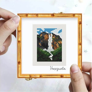 Latin America Cross Stitch Pattern, Venezuela, nature cross stitch, landscape mountain, instant PDF, mini cross stitch chart, travel, city