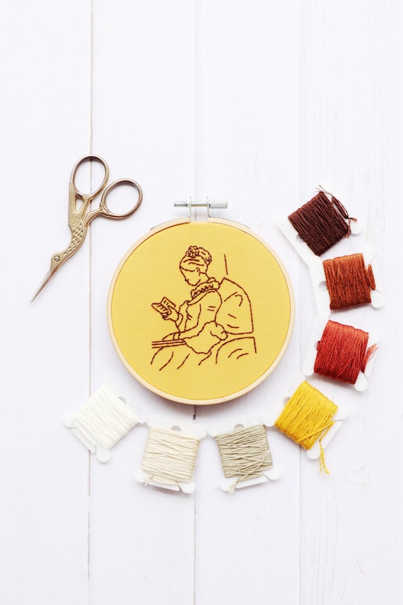 The Reader Embroidery Pattern: Modern Line Art (PDF Pattern)