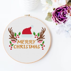 Merry Christmas Kreuzstichvorlage gezählt. Stickmuster, Stickmuster PDF, Stickmuster Zählmuster