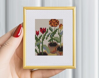 モネのチューリップ クロスステッチ図案：タイニーアート刺繍（PDF