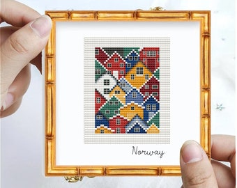 Norway, mini cross stitch pattern, Norway small xstitch, house cross stitch, travel mini patterns, city embroidery, DIY cross stitch, chart