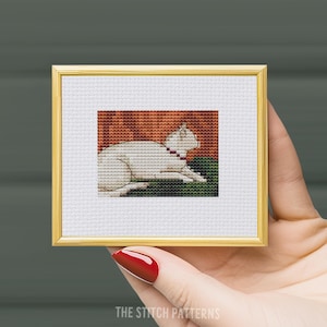 Vintage kat kruissteekpatroon | minikunst kruissteek pdf |  klein kruissteekpatroon| minimeesterwerken, miniatuurkunst, dierenkaart pdf