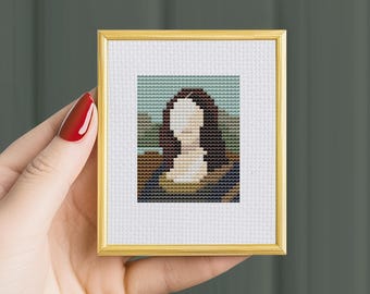 The Mona Lisa Cross-stitch pattern, mini art, PDF download, Leonardo da Vinci, mini cross stitch, mini embroidery, small cross stitch, tiny