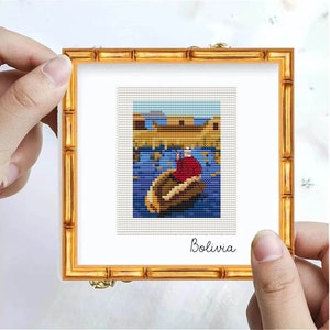 Tiny Bolivia cross stitch pattern PDF, BOLIVIA landscape, modern cross stitch, Bolivia textile art, travel cross stitch, Bolivia gift, city