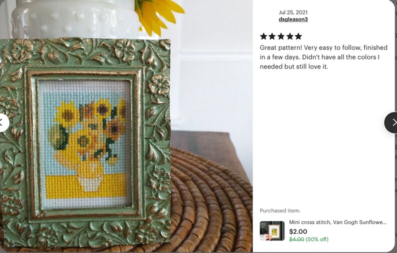 Mini Cross Stitch Van Gogh Sunflowers Cross Stitch Pattern Etsy