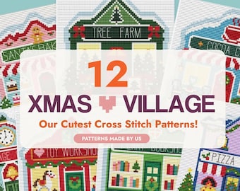 Christmas Cross Stitch Patterns Bundle Pack, Holiday Village Embroidery Chart, Pdf Download Beginner Needlework, Winter Crafting Handmade