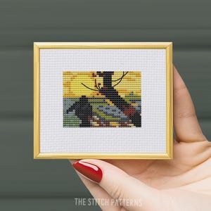 Mini Van Gogh, "El sembrador", patrón de punto de cruz, mini obras maestras, mini arte, gráfico xstitch, arte del bordado, pintura famosa, pequeño xstitch