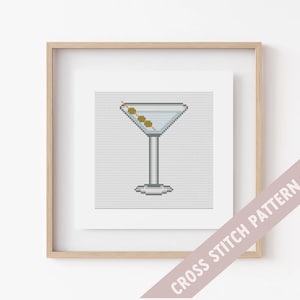 Schema punto croce Martini, cocktail, schema pdf, Punto croce cocktail, Punto drink, Download istantaneo, Adatto ai principianti, Dirty Martini