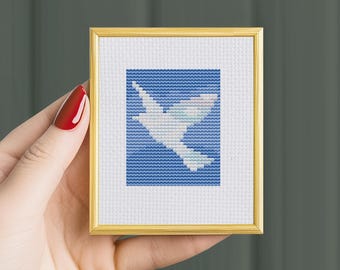 Tiny cross stitch  "The Promise" Renee Magrité, small cross stitch, art miniatures, mini cross stitch, tiny embroidery, masterpieces pdf