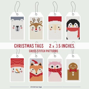 Weihnachten Geschenkanhänger, Kreuzstichmuster, 8er Set, Weihnachtsmann Kreuzstichmuster, Mini Weihnachtsbaum, Geschenkanhänger, Weihnachtsverzierung, Geschenkanhänger