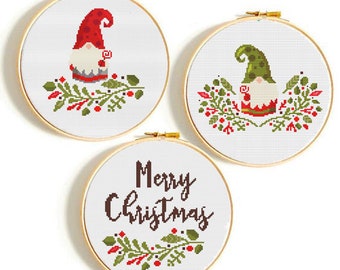 Gnome Christmas Cross Stitch Pattern Set (PDF Pattern)