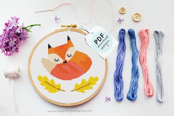 Sleepy Fox Cross Stitch Pattern, Woodland Nursery Decor, Dream Big Little One (PDF Download)